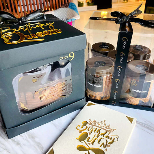 Birthday Queen Gift #1 (Cake + Cookie Box (Acrylic Packaging) + Card)