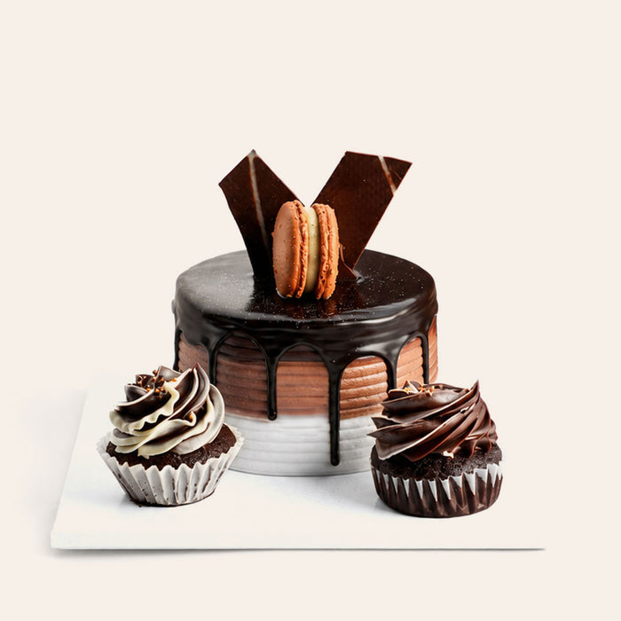 Triple Chocolate Mini Cake + 2 Cupcakes (Serves 2–4)