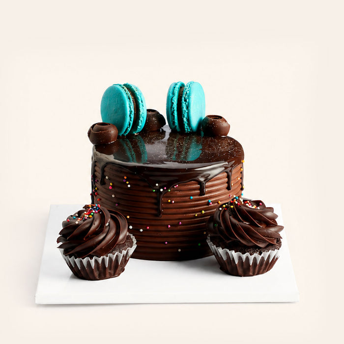 Chocolate Rainbow Mini Cake + 2 Cupcakes (Serves 2–4)