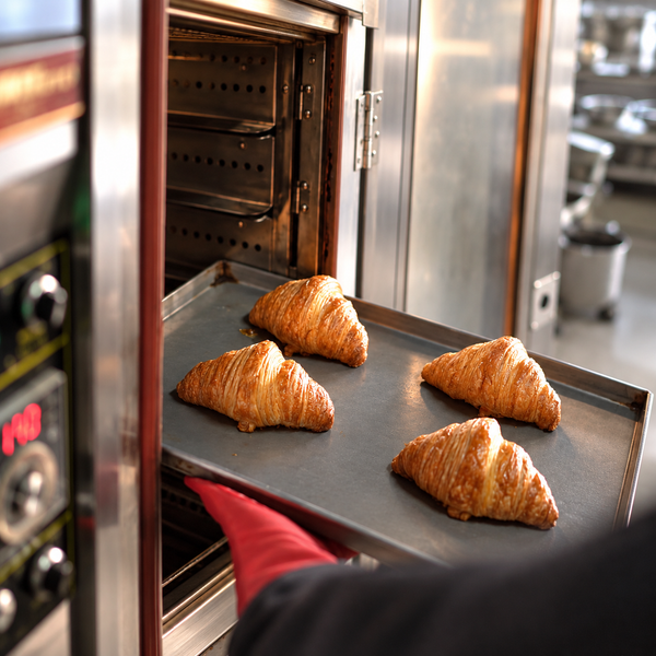 Trays of croissants coming out